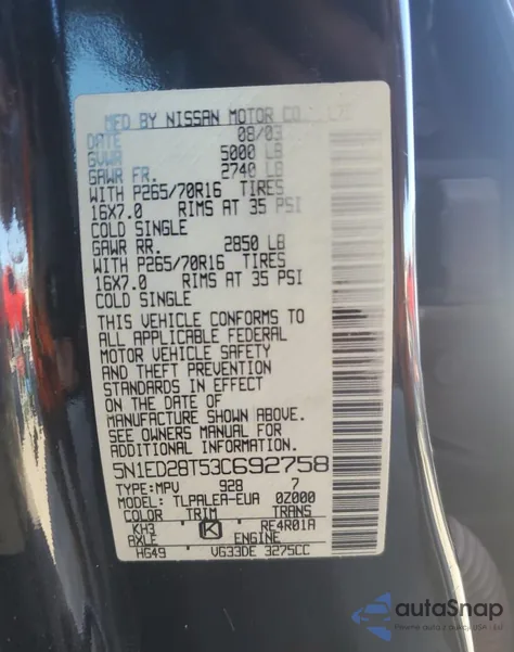 2003 Nissan Xterra Xe from USA, damaged, VIN 5N1ED28T53C692758